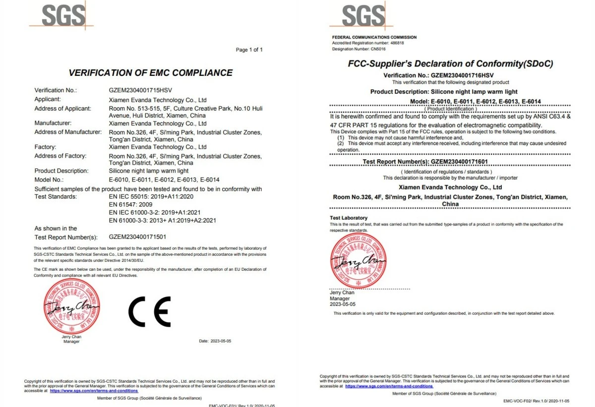 CE-FCC-Silicone Night Light Certificates CE-FCC-Silicone Night Light Certificates